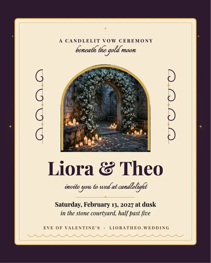 Liora and Theo candlelit vow invitation template