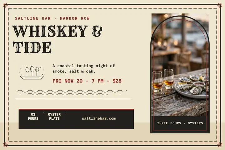 Saltline whiskey and tide postcard template