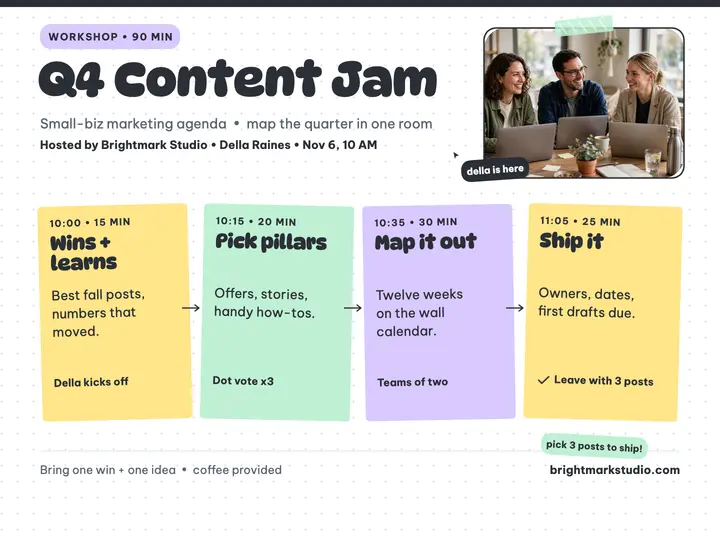 Brightmark Q4 content jam agenda slide template