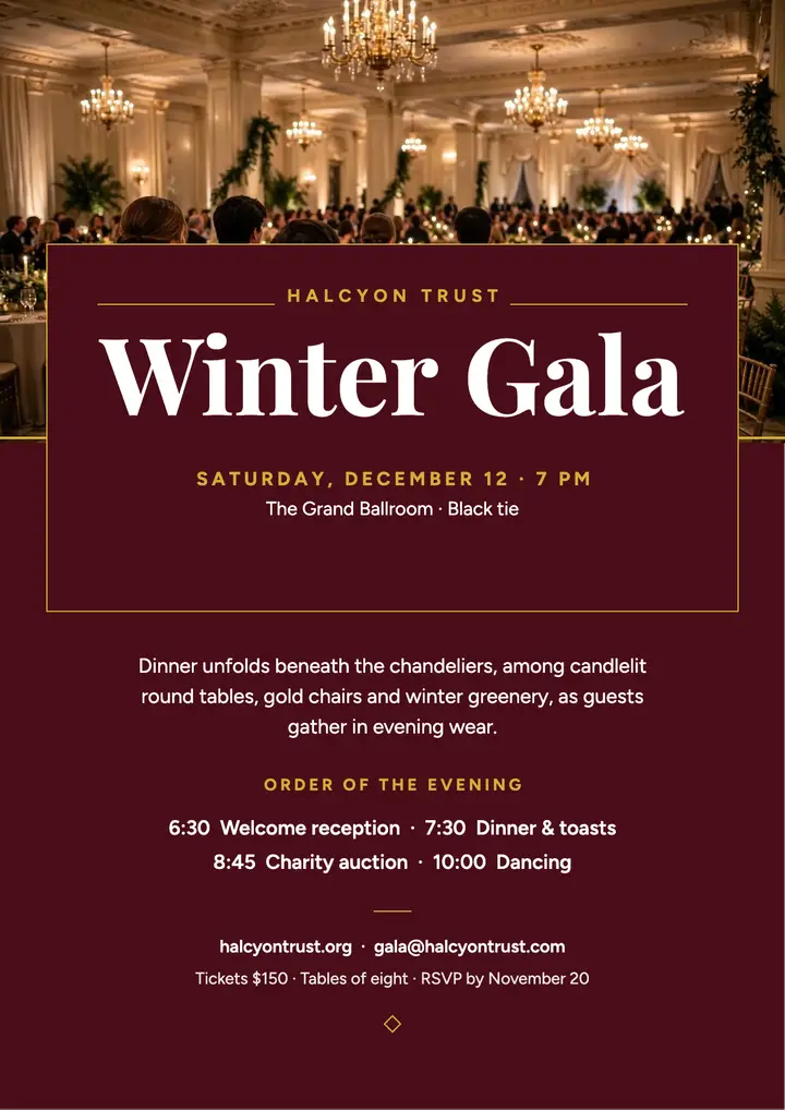 Halcyon Trust winter gala program flyer template