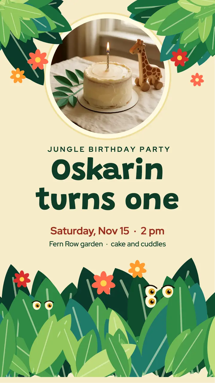 Oskarin wild one first birthday jungle story template