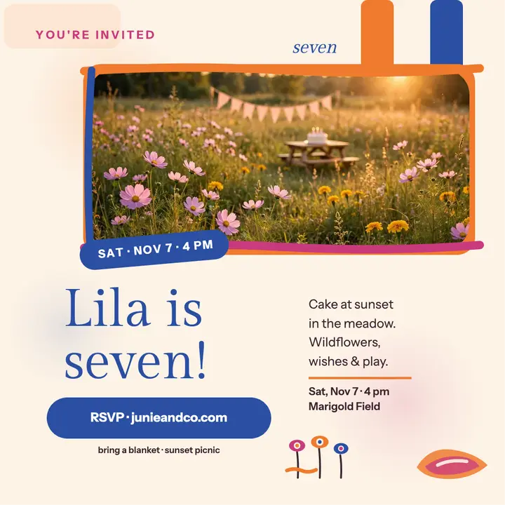 Lila wildflower birthday picnic invite: birthday picnic invite template