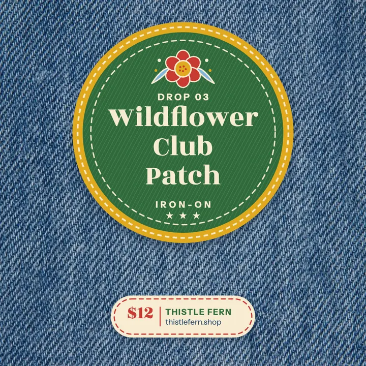 Wildflower Club embroidered patch drop post template