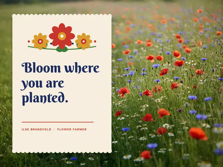 Bloom where you are planted quote slide, folk florals template