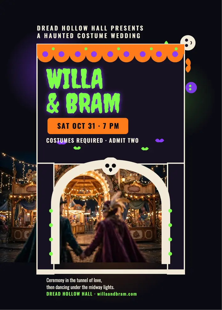 Willa and Bram Halloween wedding invitation template
