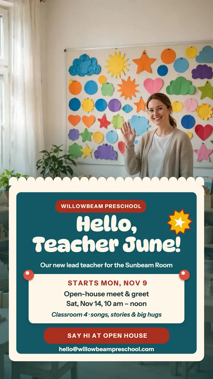Willowbeam welcome Teacher June story template
