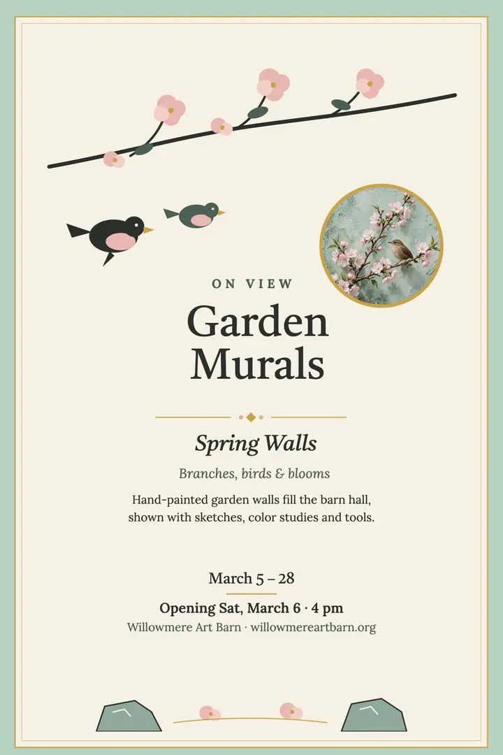 Willowmere garden mural exhibit poster template