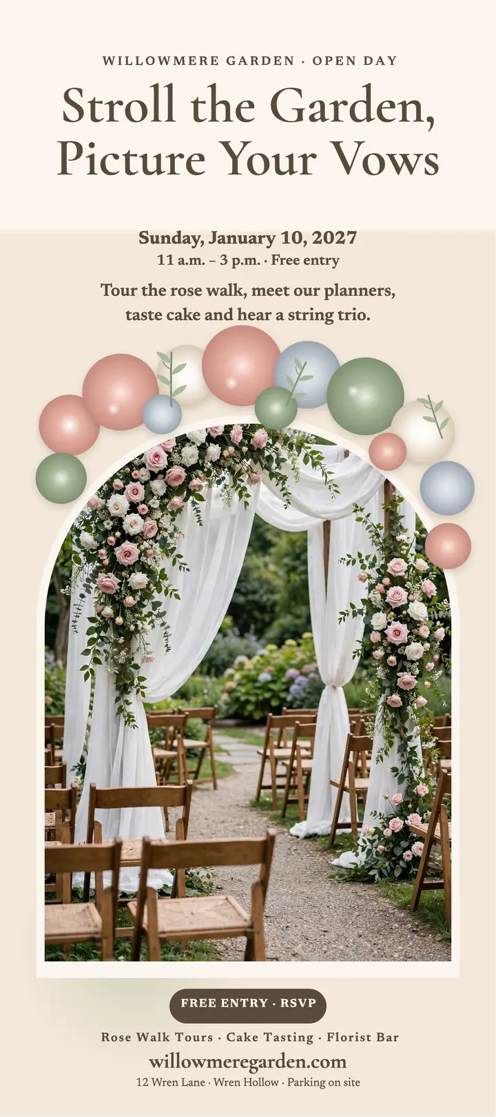 Willowmere Garden open day card: garden open day card template