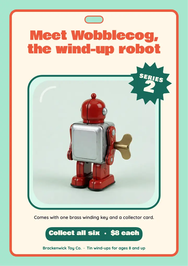 Wobblecog wind-up robot series flyer template
