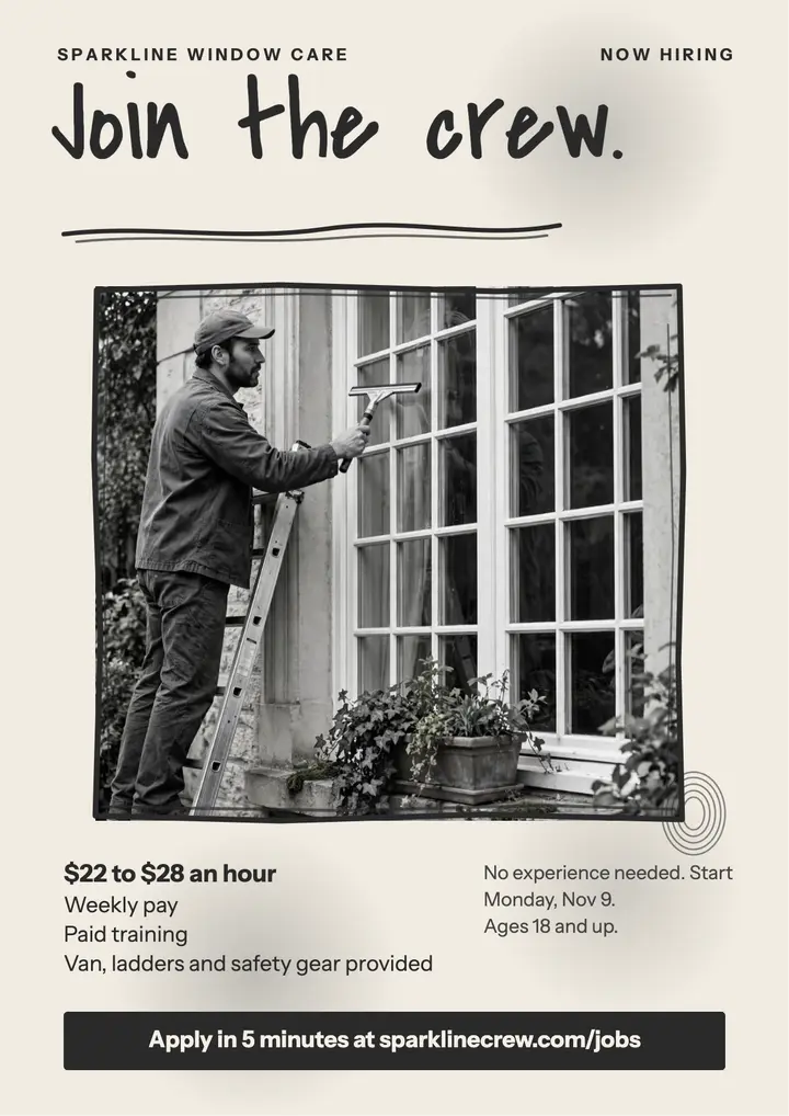 Sparkline window cleaners hiring flyer template