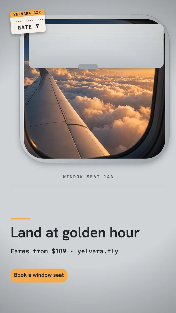 Window seat fare promo story, plane window template