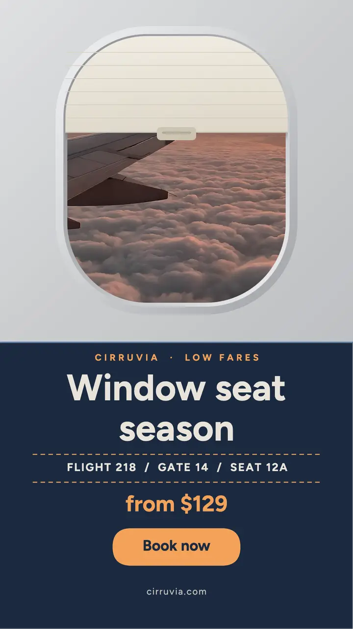 Window seat season low fares airplane window story template