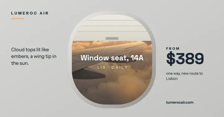 Lumeroc Air window seat golden hour post template