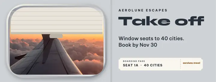 Aerolune Escapes window-seat flight deals cover template