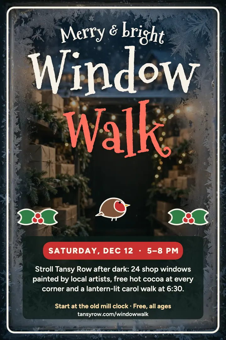 Tansy Row holiday window walk poster template