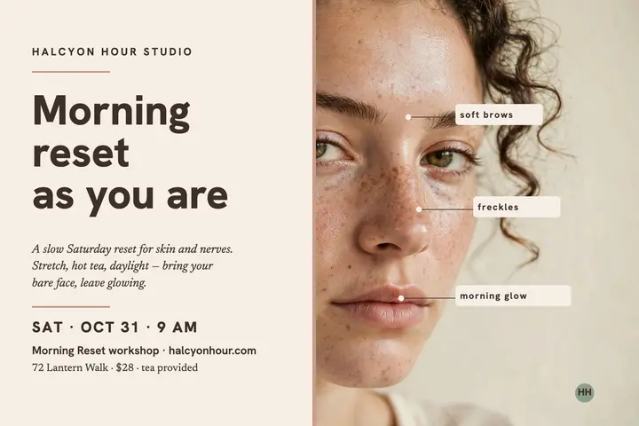 Halcyon Hour morning reset postcard: morning reset postcard template