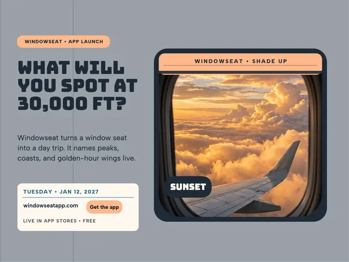 Windowseat app launch slide, wing sunset template