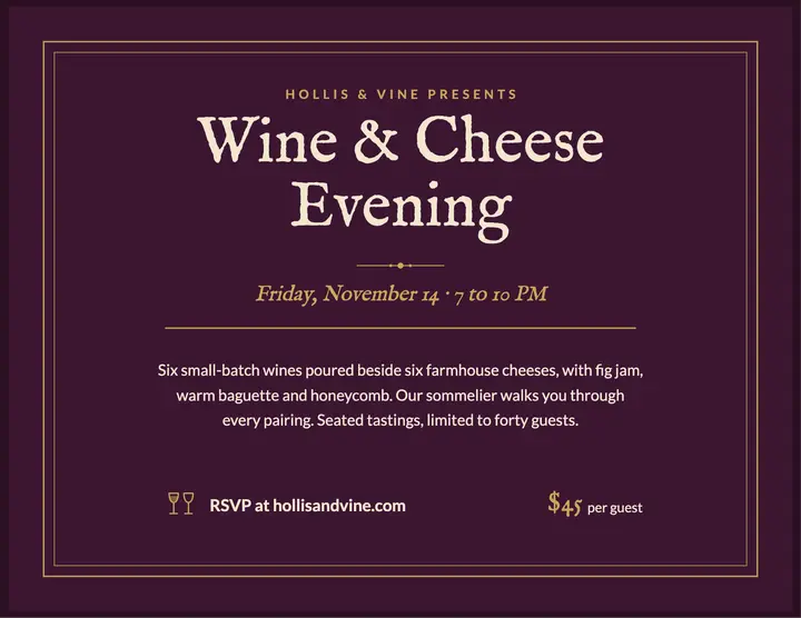 Wine & cheese evening flyer template