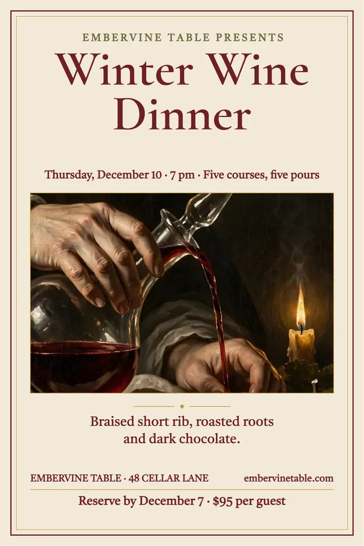Embervine Table winter wine dinner poster template