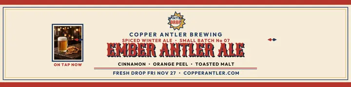 Ember Antler winter ale drop banner: winter ale product drop banner template