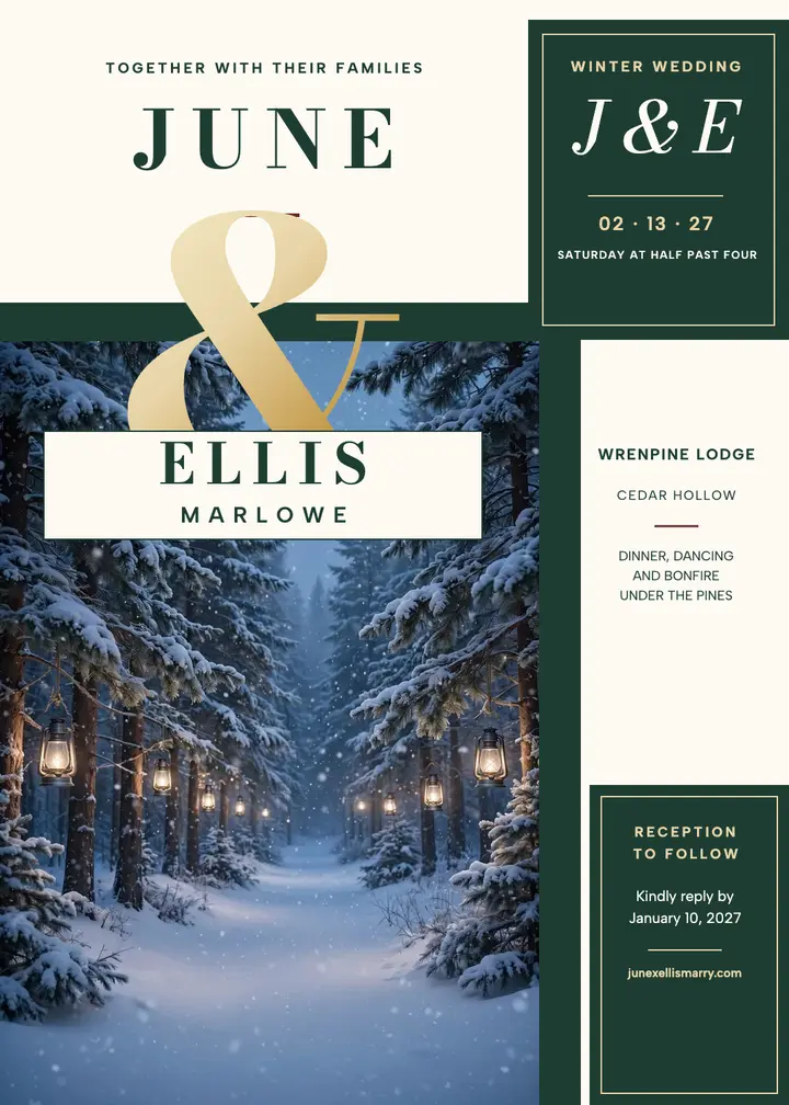 June and Ellis winter ampersand invitation template