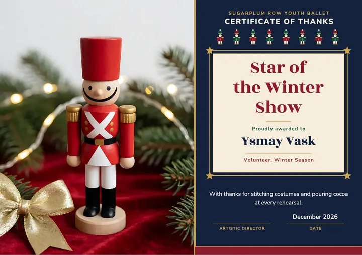 Winter ballet volunteer certificate, nutcrackercore: volunteer certificate template