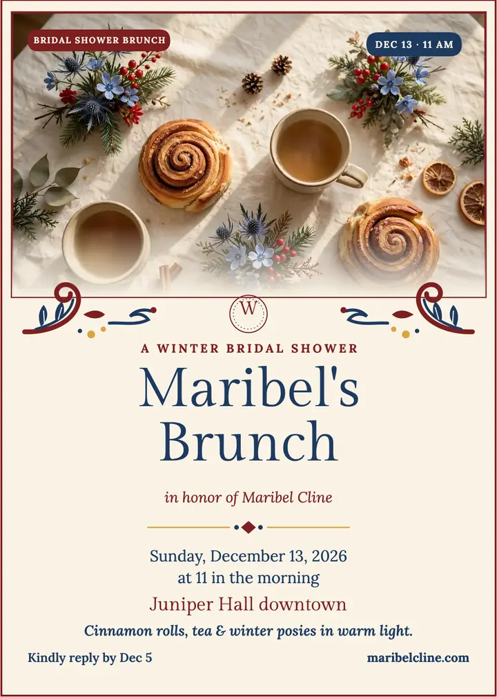 Maribel winter bridal brunch invitation template
