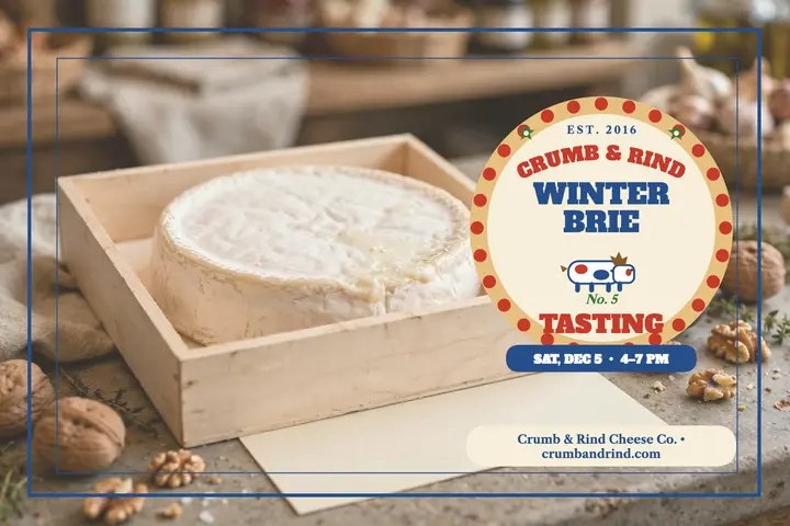 Crumb and Rind winter brie tasting postcard: cheese tasting postcard template