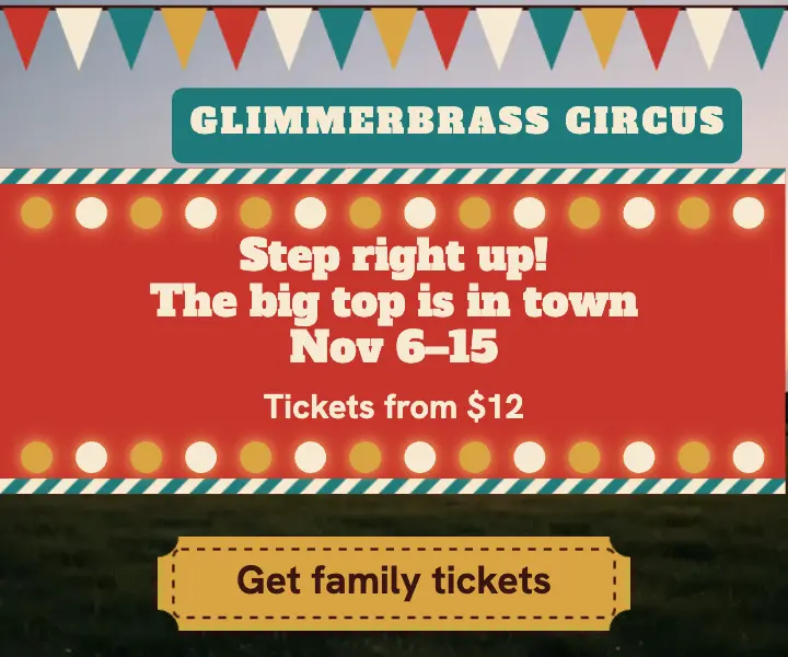 Winter circus family tickets ad, vintage big top template