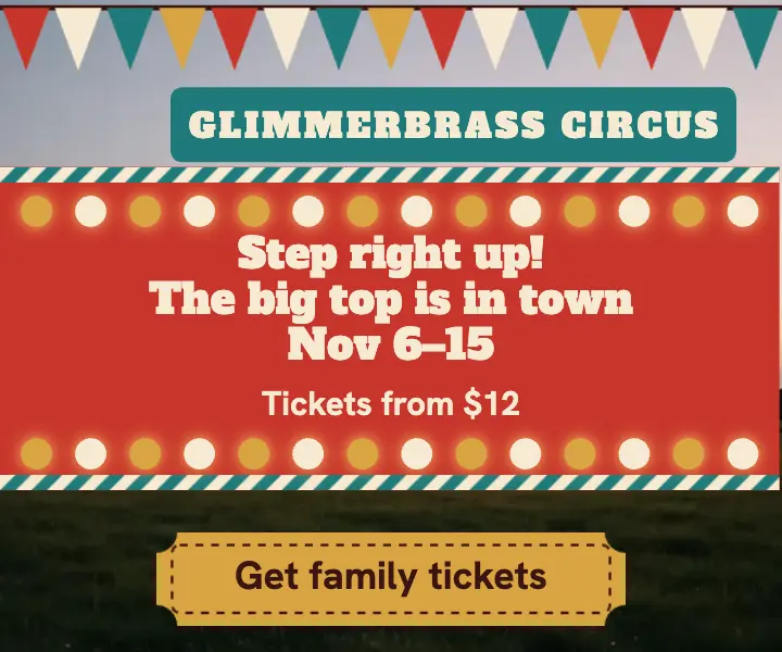 Winter circus family tickets ad, vintage big top template