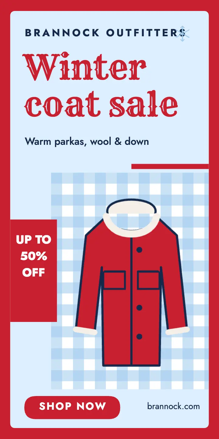 Winter coat sale half-page ad template