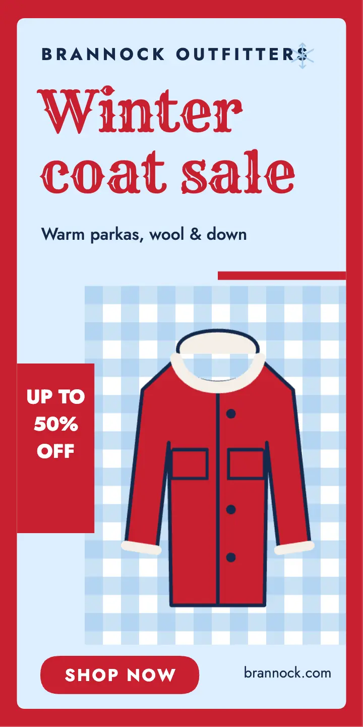 Winter coat sale half-page ad template