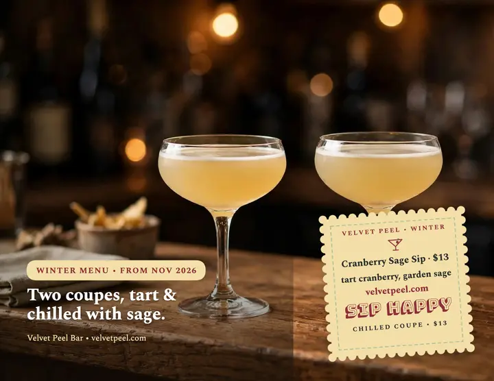 Velvet Peel winter cocktail napkin flyer template