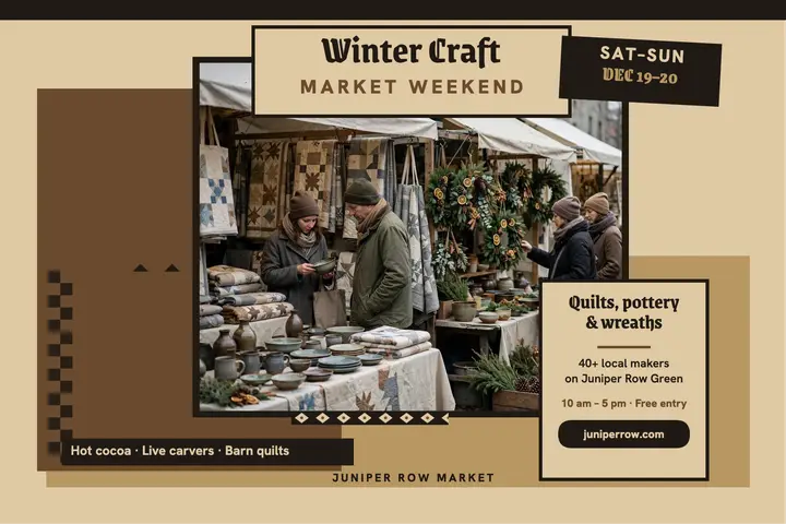 Juniper Row winter craft market postcard template