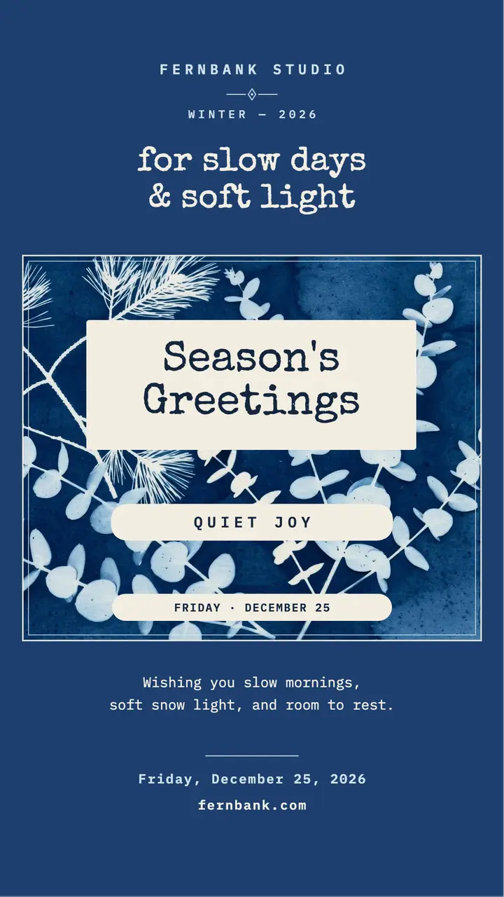 Fernbank quiet winter cyanotype greeting template