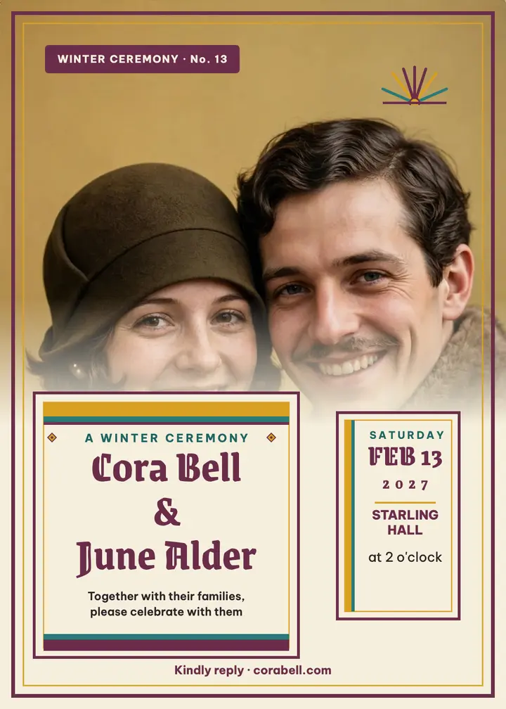 Cora Bell and June Alder winter deco invitation template