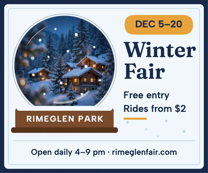 Rimeglen winter fair snow globe ad template