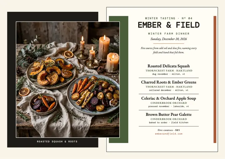 Ember and Field winter tasting menu template