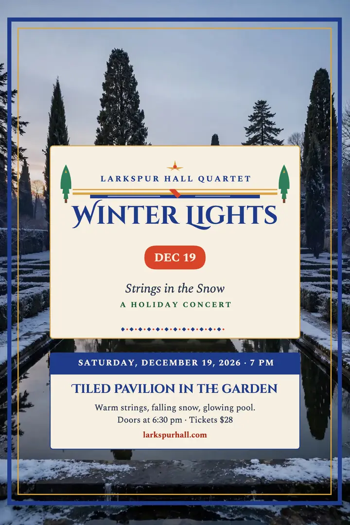 Larkspur Hall Quartet Winter Lights poster: holiday concert poster template