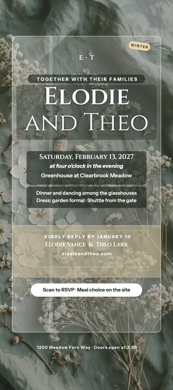 Elodie and Theo greenhouse acrylic invitation template