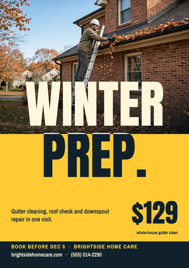 Brightside winter prep gutter flyer: gutter cleaning flyer template