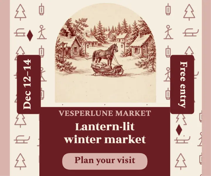 Vesperlune winter holiday market ad, modern toile template
