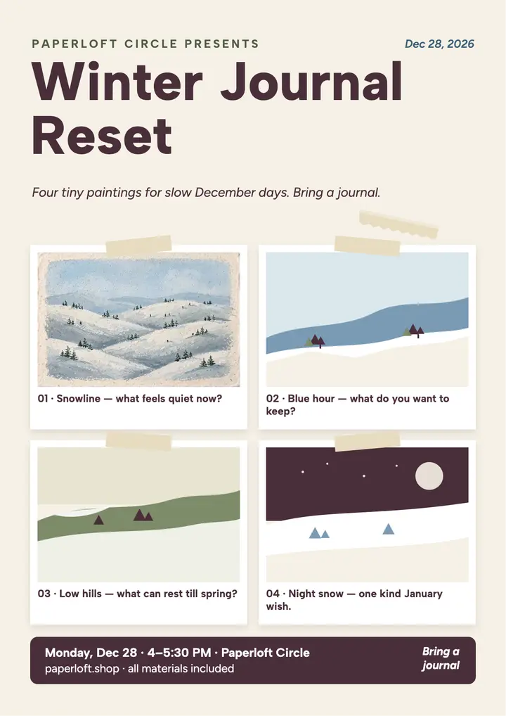Winter Journal Reset gouache flyer, Paperloft: journaling reset flyer template