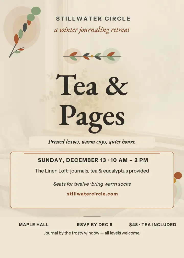 Stillwater Circle winter journaling retreat invitation: journaling retreat invitation template
