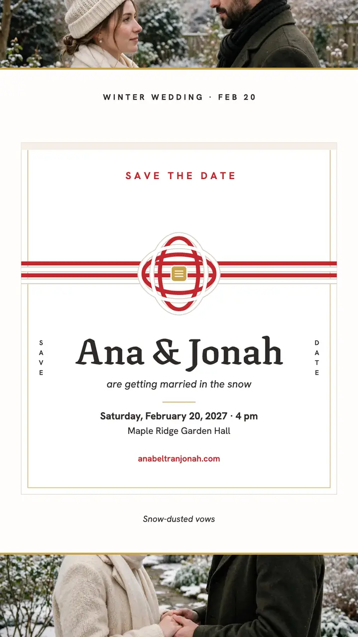 Ana and Jonah winter save-the-date story: save-the-date story template