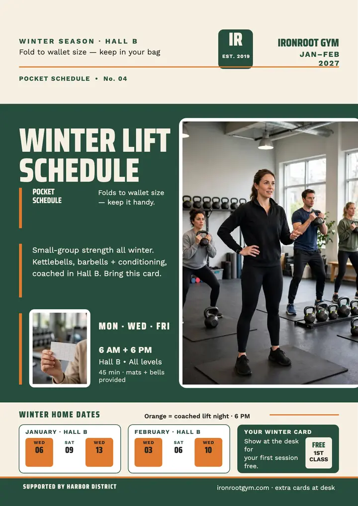 Ironroot winter lift schedule pocket flyer template