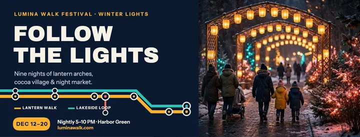 Lumina Walk winter lights festival cover template