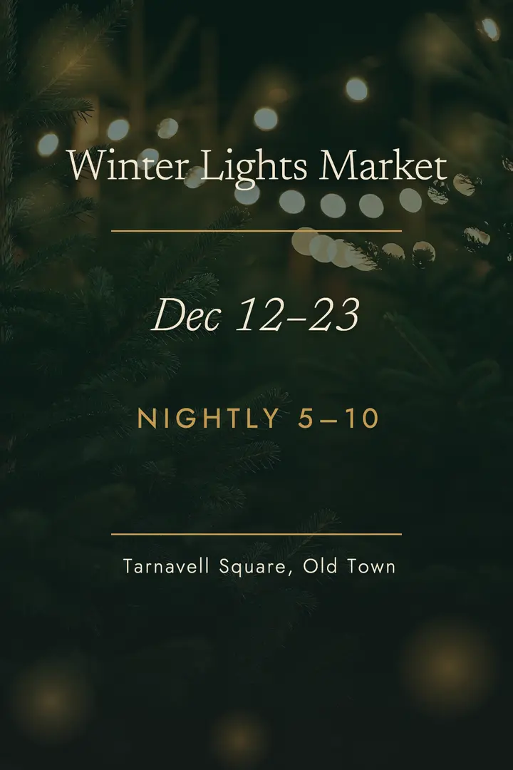 Winter Lights Market poster, moody holiday glow template