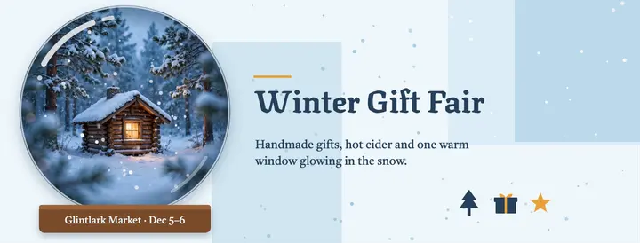 Glintlark winter gift fair snow globe cover template