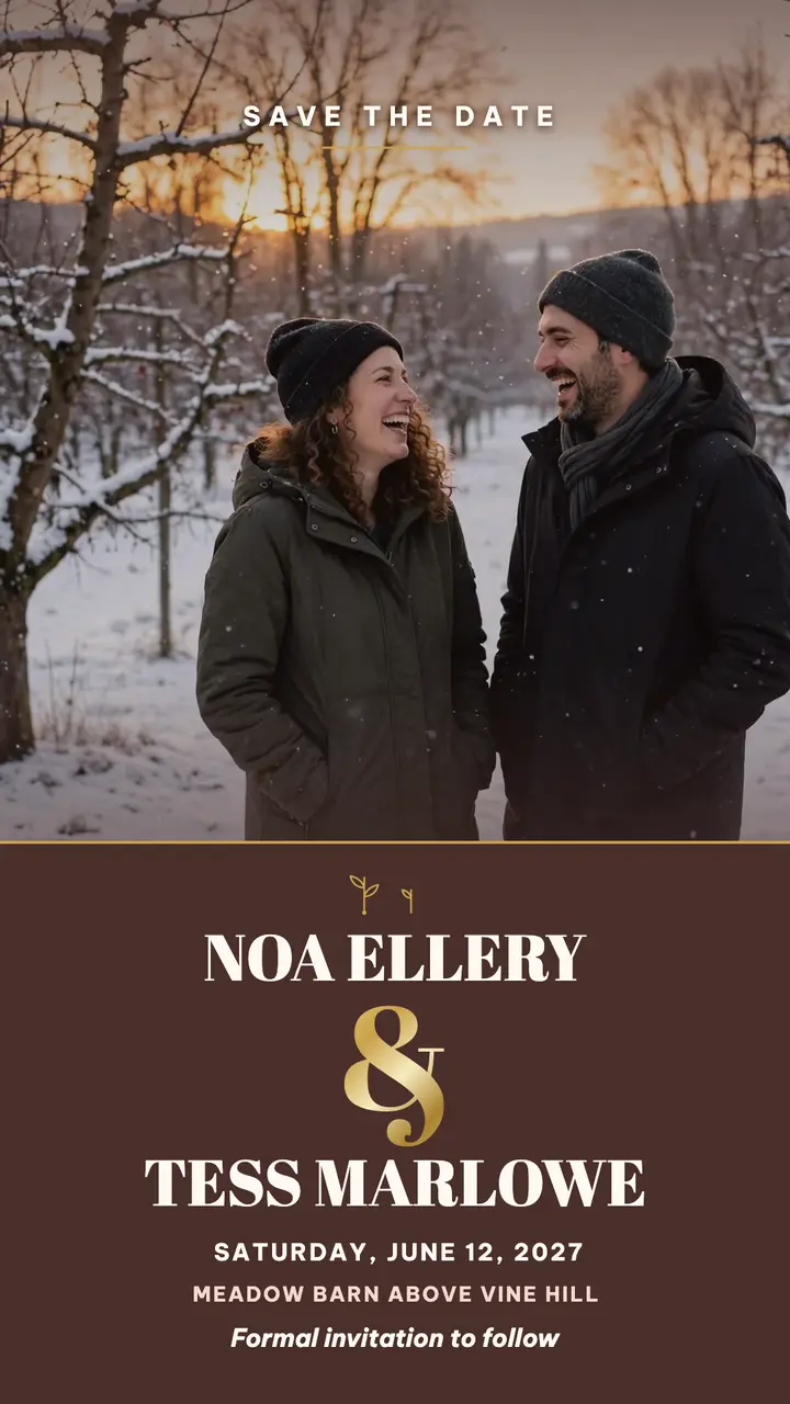 Winter orchard save the date story template